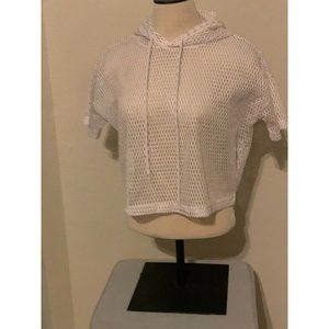 90's Vintage White Mesh Net Hooded Crop Top SMALL